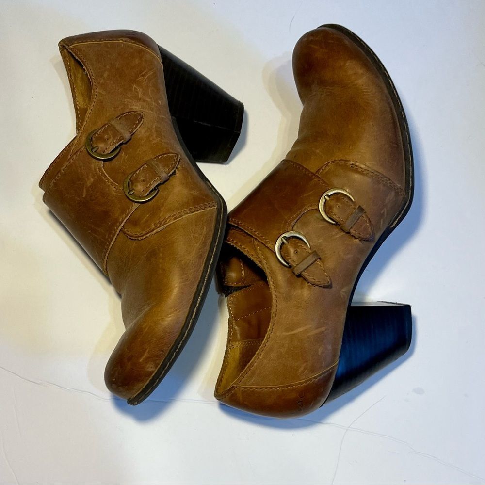 Born Women's Brown Leather Ankle Booties with Buckles